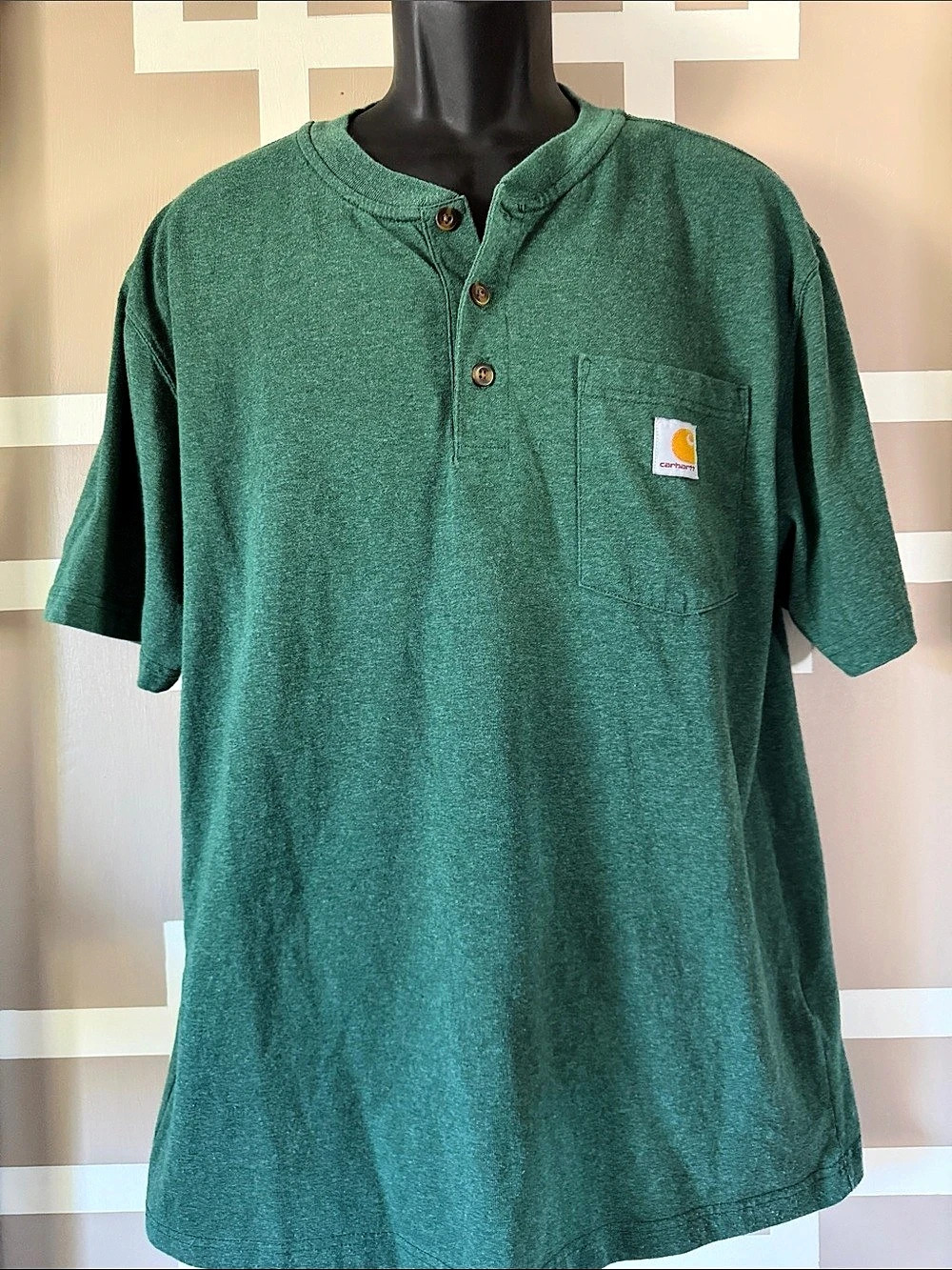 Carhartt TK0084-Medium Short Sleeve Henley in Green Medium Like New